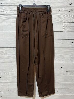 Womens Brown Drawstring Jogger Pants Small Relaxed Fit